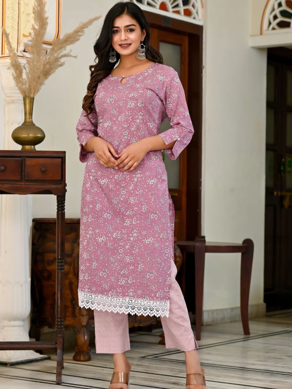 LILAC PINK PRINTED COTTON SUIT SET