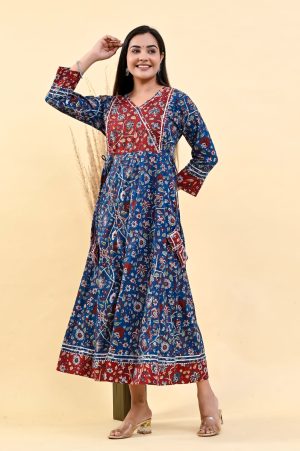 ROYAL BLUE RED  PRINTED COTTON SUIT SET