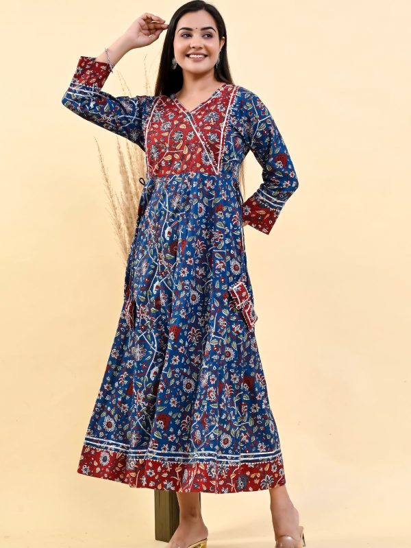 ROYAL BLUE RED  PRINTED COTTON SUIT SET