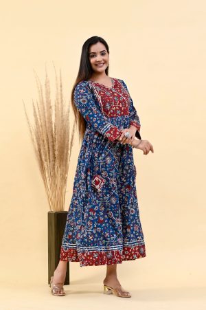 ROYAL BLUE RED  PRINTED COTTON SUIT SET