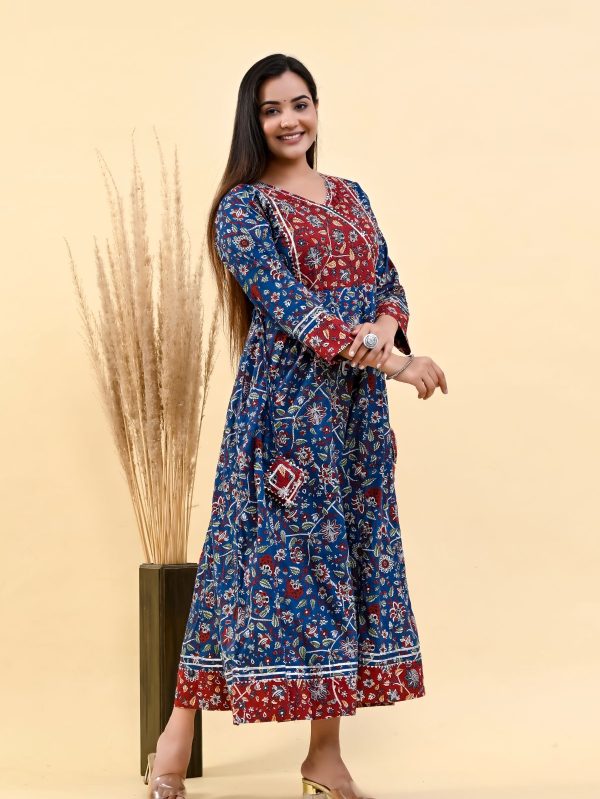 ROYAL BLUE RED  PRINTED COTTON SUIT SET