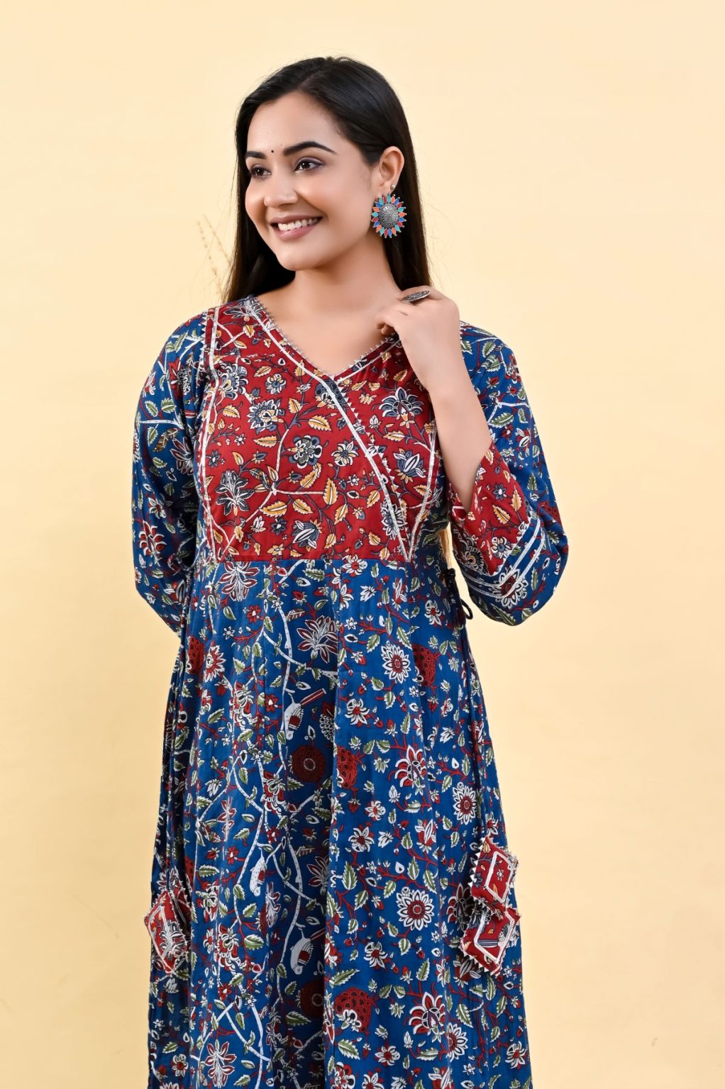 ROYAL BLUE RED  PRINTED COTTON SUIT SET - Image 6