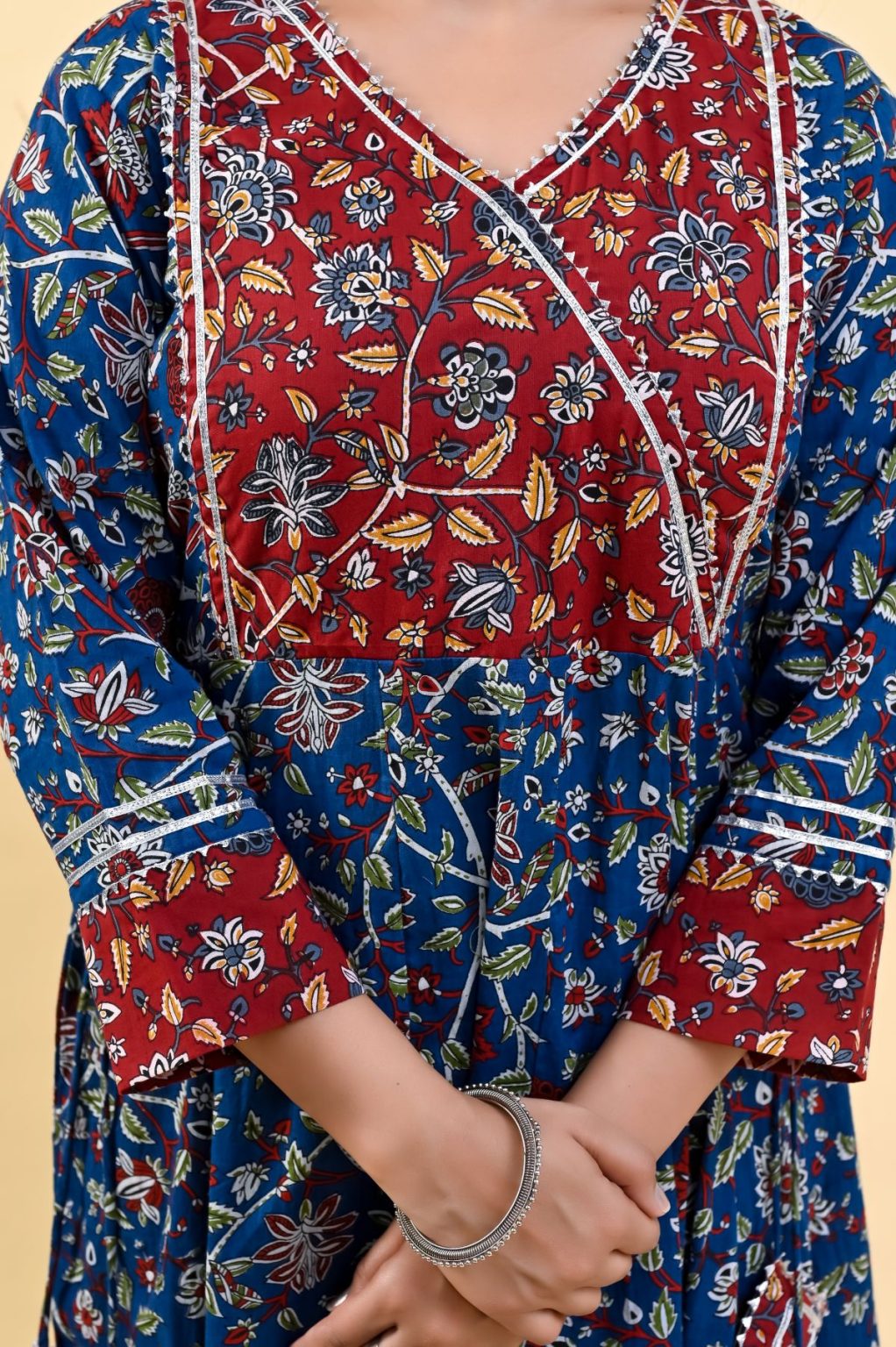 ROYAL BLUE RED  PRINTED COTTON SUIT SET - Image 5