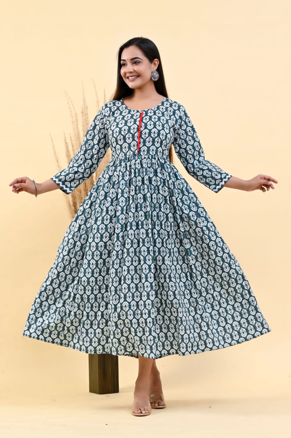 MIDNIGHT GREEN  PRINTED COTTON SUIT SET - Image 2