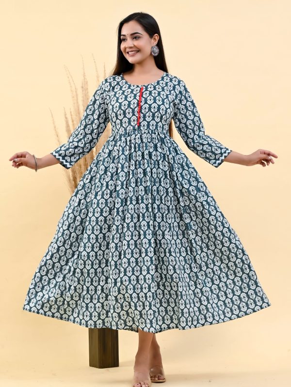 MIDNIGHT GREEN  PRINTED COTTON SUIT SET