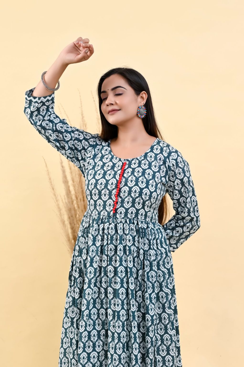 MIDNIGHT GREEN  PRINTED COTTON SUIT SET - Image 6