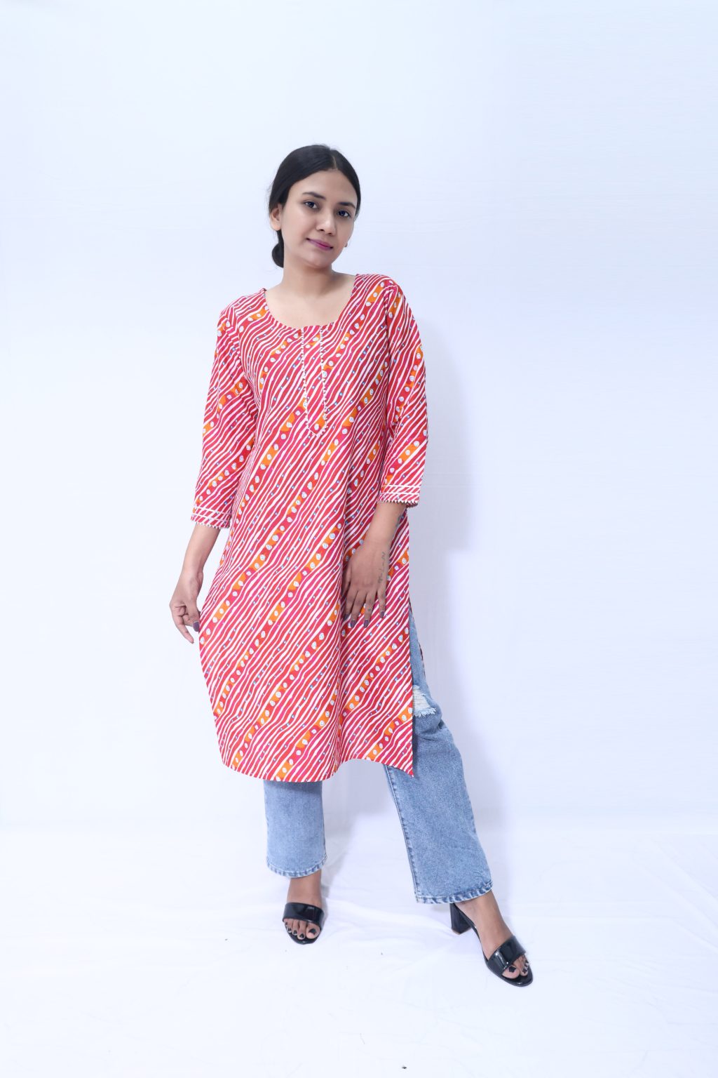 BEATITUDE MULTI-COLOR LEHERIYA LONG KURTI - Image 2