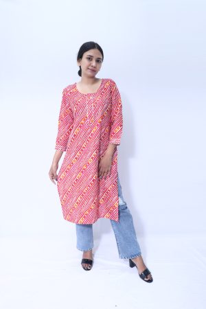 BEATITUDE MULTI-COLOR LEHERIYA LONG KURTI