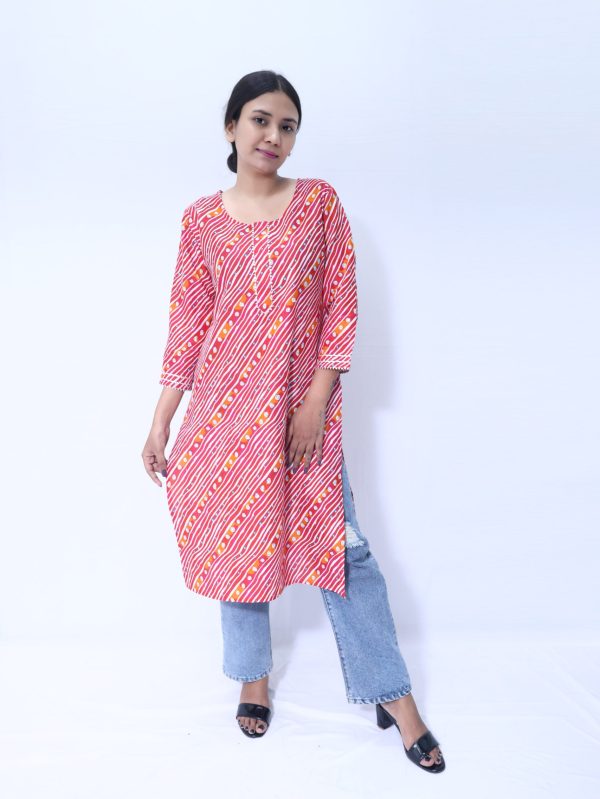 BEATITUDE MULTI-COLOR LEHERIYA LONG KURTI