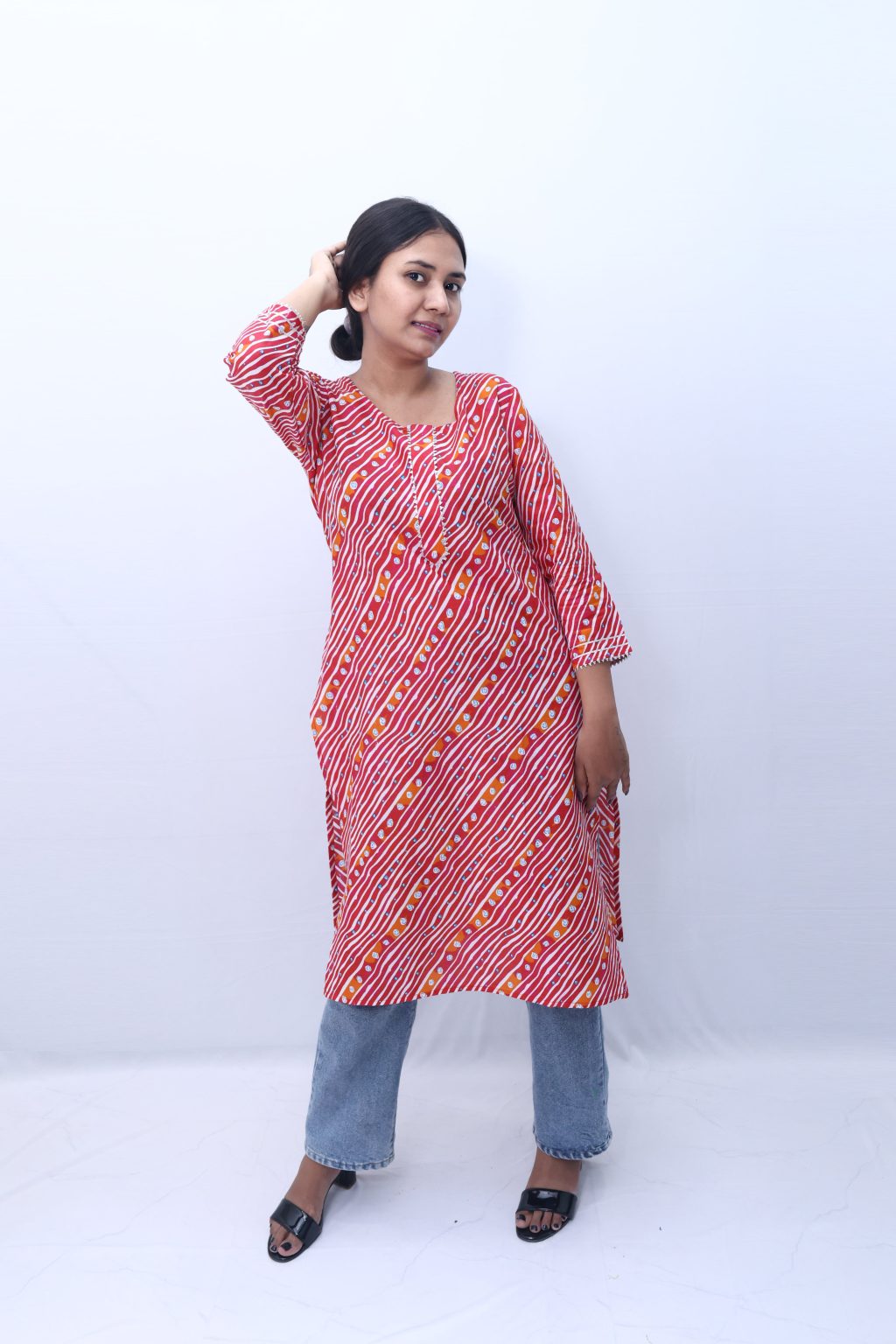 BEATITUDE MULTI-COLOR LEHERIYA LONG KURTI - Image 4