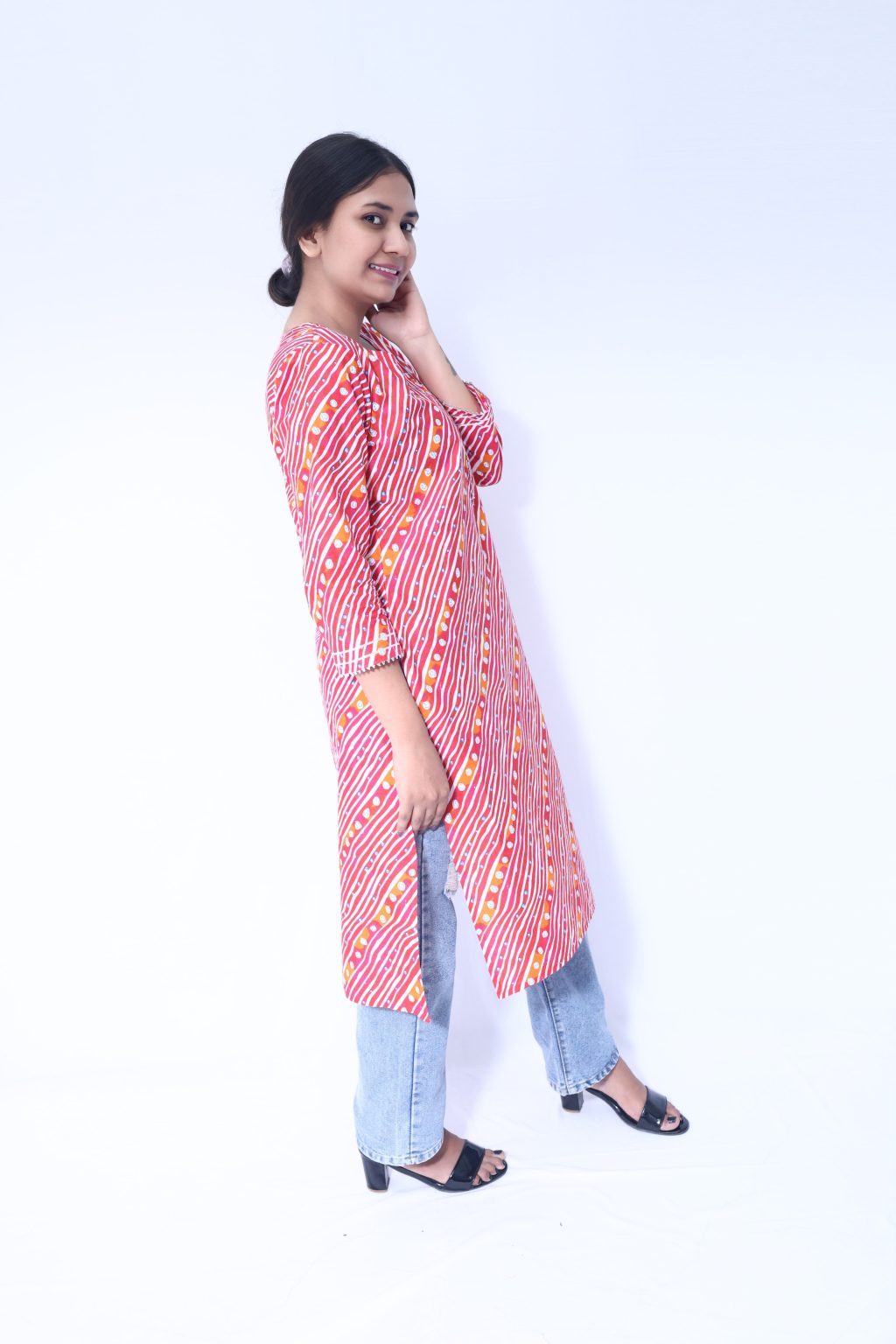 BEATITUDE MULTI-COLOR LEHERIYA LONG KURTI - Image 3