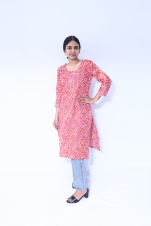 BEATITUDE MULTI-COLOR LEHERIYA LONG KURTI