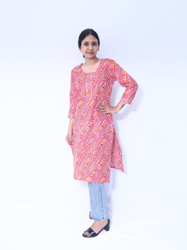 BEATITUDE MULTI-COLOR LEHERIYA LONG KURTI
