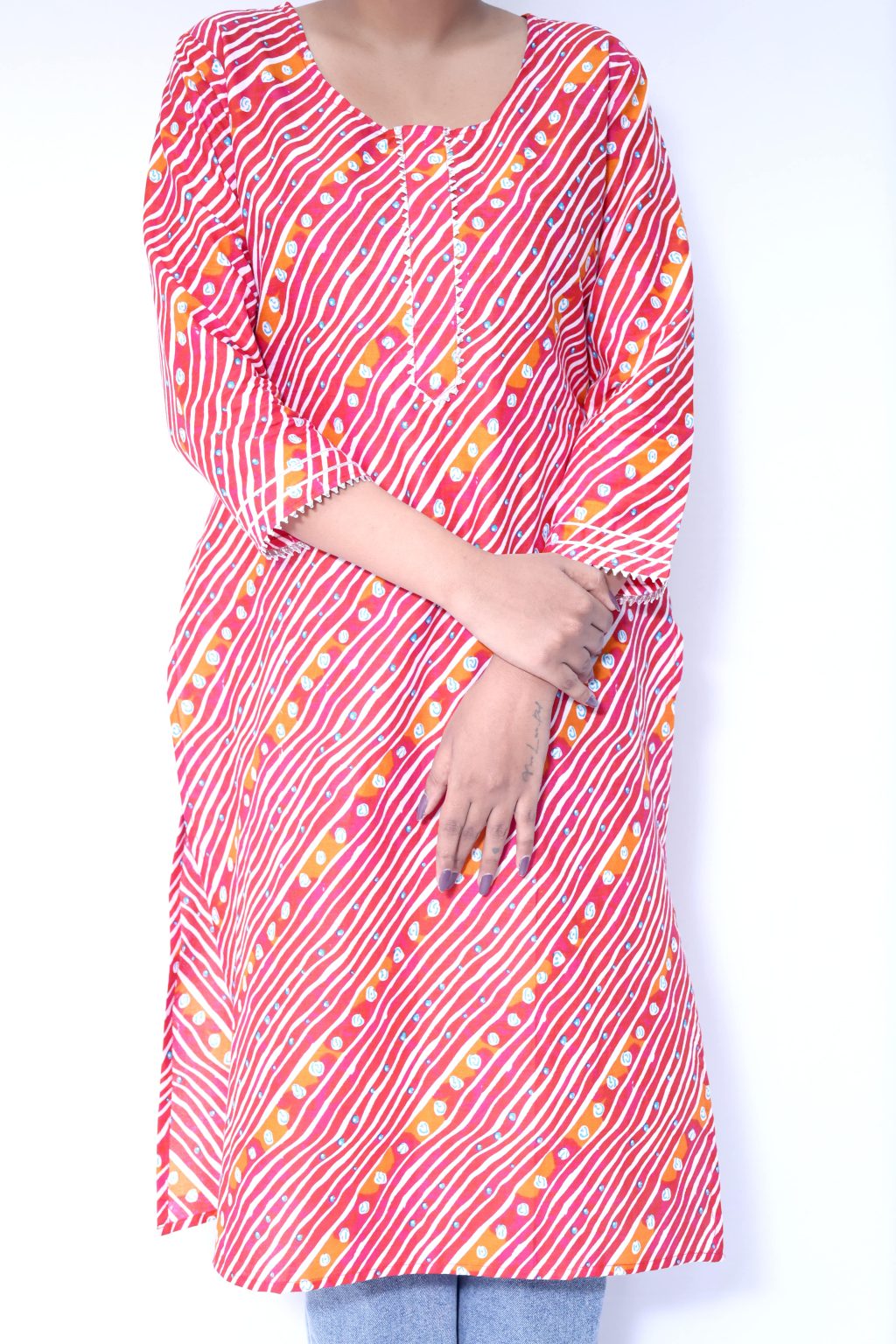BEATITUDE MULTI-COLOR LEHERIYA LONG KURTI - Image 5