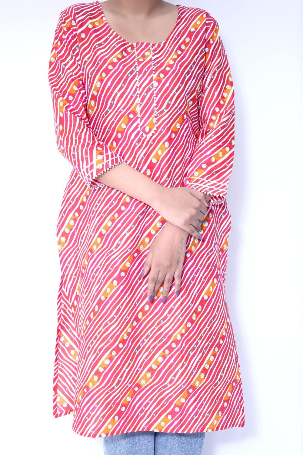 BEATITUDE MULTI-COLOR LEHERIYA LONG KURTI - Image 5