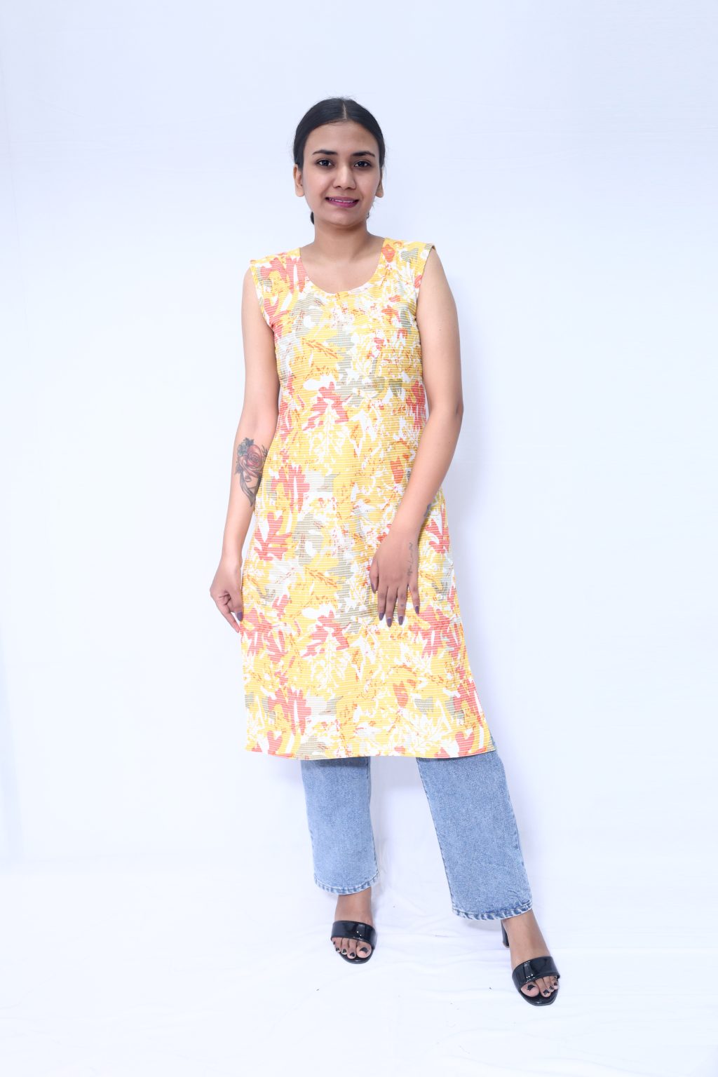 MYSHKA MULTI FLORAL RAYON STRAIGHT KURTI - Image 3