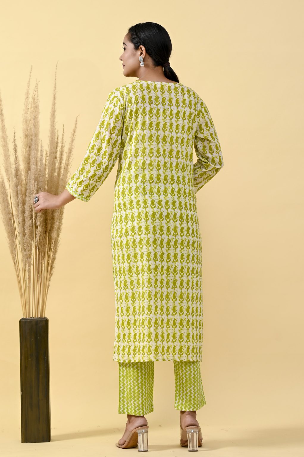 STRAIGHT STYLE COTTON FABRIC KURTA WITH BOTTOM & DUPATTA - Image 7