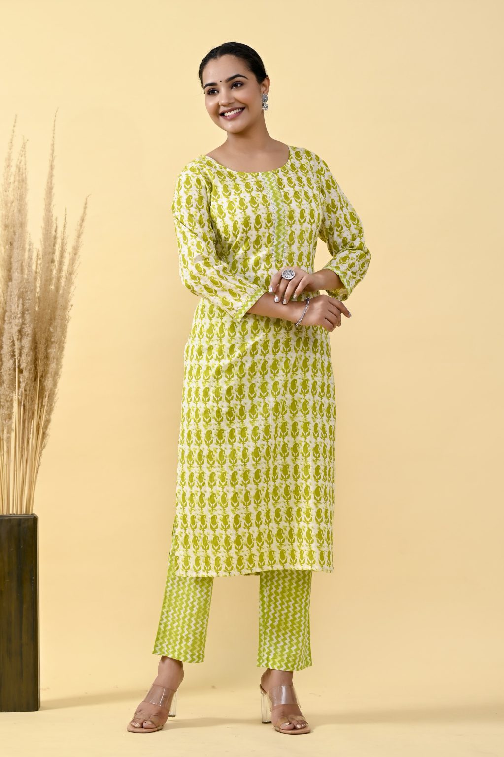 STRAIGHT STYLE COTTON FABRIC KURTA WITH BOTTOM & DUPATTA - Image 6