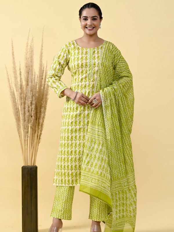 STRAIGHT STYLE COTTON FABRIC KURTA WITH BOTTOM & DUPATTA