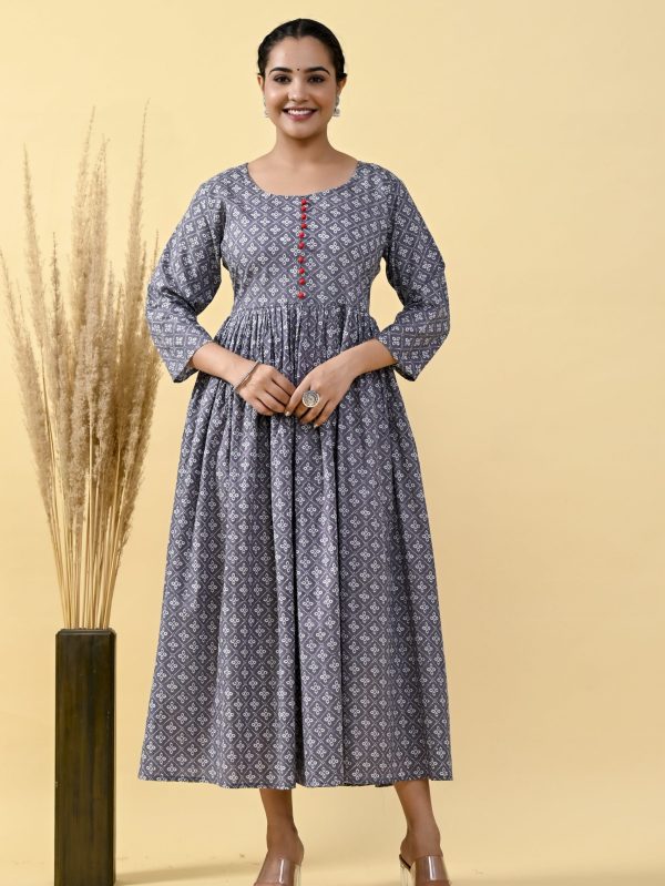 WOMEN'S GRAY COTTON GATHER ONE PIECE