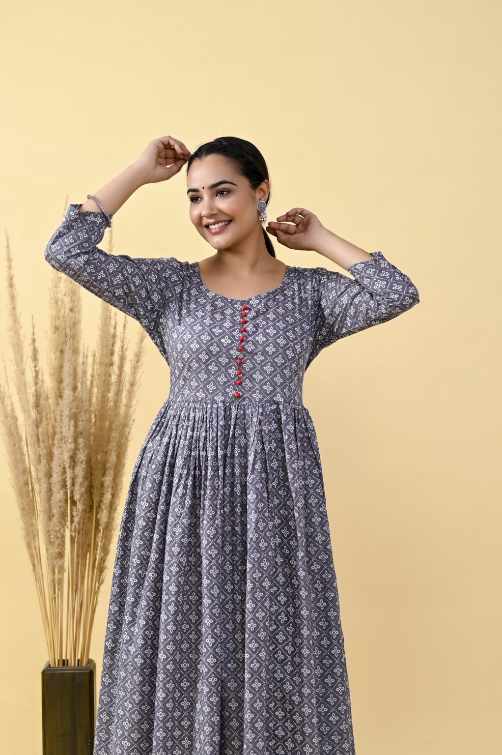 WOMEN'S GRAY COTTON GATHER ONE PIECE - Image 6