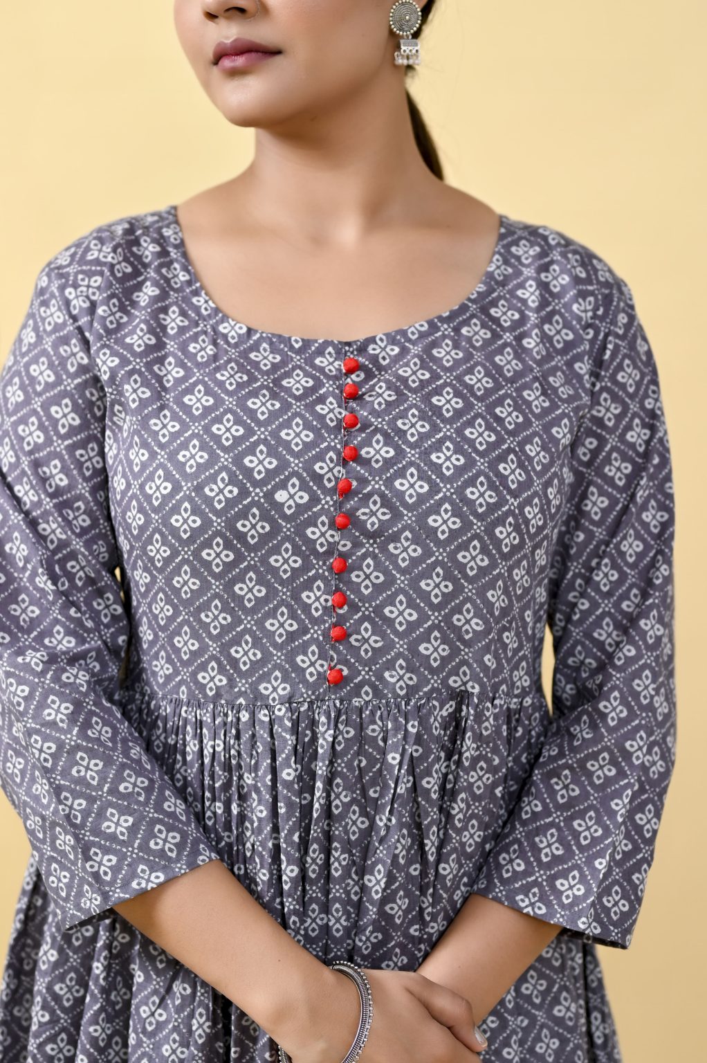 WOMEN'S GRAY COTTON GATHER ONE PIECE - Image 7